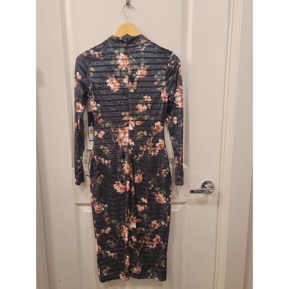 Rachel Roy Velvet Floral Print Midi Dress with Mockneck - Picture 3 of 8